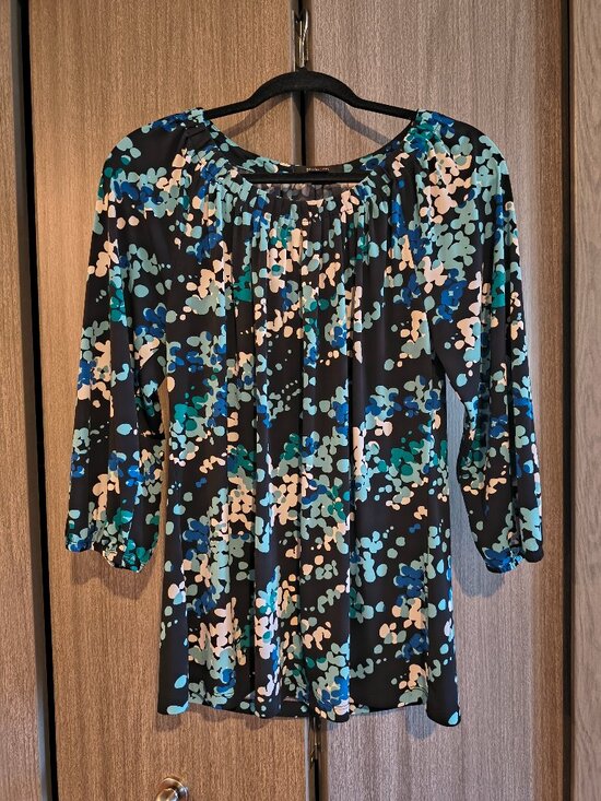 Style & Co. Tops - Style & Co Blue White Black Polka Dot Long Sleeved Blouse Medium Office Casual